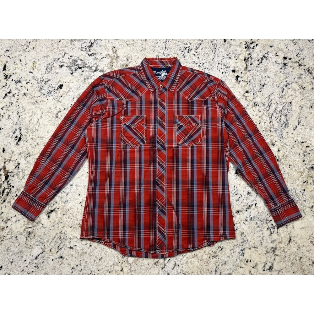 NWOT WRANGLER 20X Western Plaid‎ Shirt Long Sleeve Pearl Snap Red White Men's XL